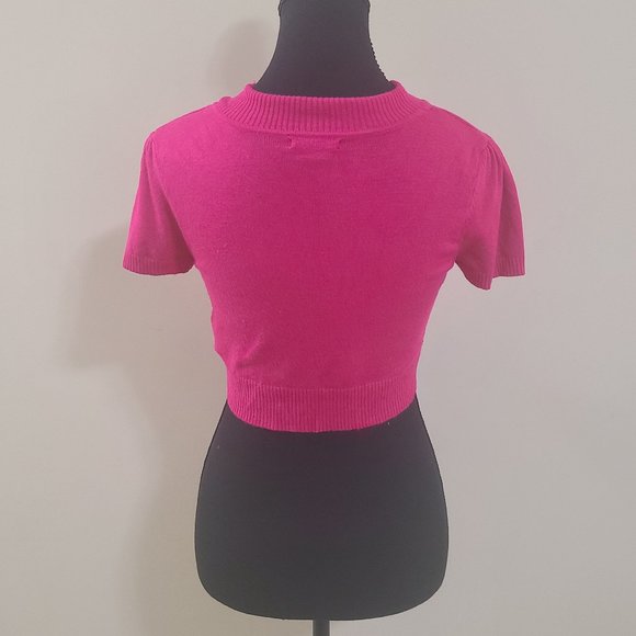 Magenta Hot Pink MAJORA Barbiecore Knit Short Sleeve Shrug - Picture 4 of 5